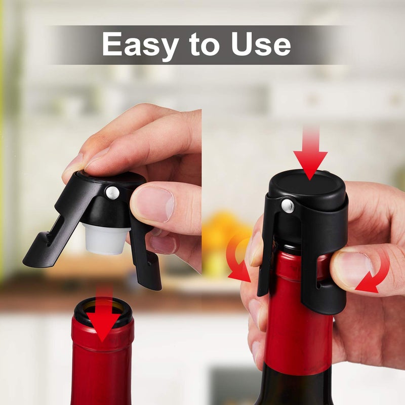 HYZ Champagne Stoppers 2Pack - Stainless Steel Sparkling Wine Bottle Stopper with Pure Silicone Air Tight Seal - Professional Wine Saver for Champagneï¼ŒProsecco and Cava (Black) - Image 3